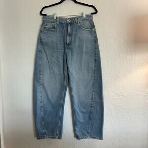 NWT Zara New Baggy Balloon Denim Barrel Jeans Lt Wash Sz 28 Capsule Minimalist